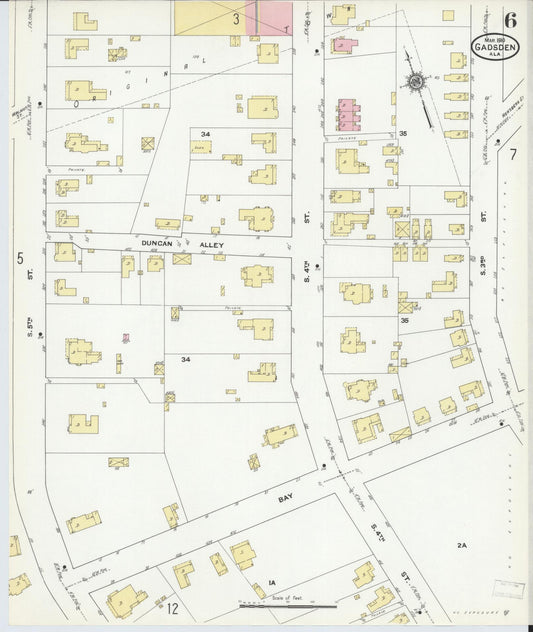 Sanborn Fire Insurance Map from Gadsden, Etowah County, Alabama (1910), Sheet #0006 - Historic Sanborn Fire Insurance Map Print, vintage old map wall art, antique decor, genealogy gift, Alabama Alabama map