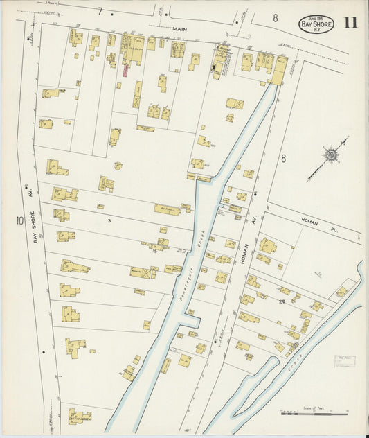 Sanborn Fire Insurance Map from Bay Shore, Suffolk County, New York (1915), Sheet #0011 - Historic Sanborn Fire Insurance Map Print, vintage old map wall art, antique decor, genealogy gift, New York New York map