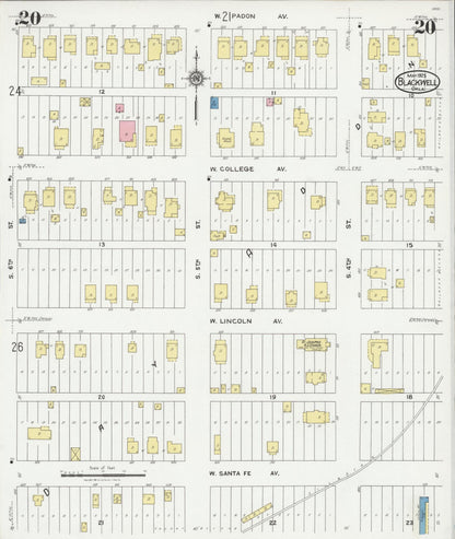 Sanborn Fire Insurance Map from Blackwell, Kay County, Oklahoma (1925), Sheet #0020 - Complete Map Set gallery image, historic Sanborn map, vintage wall art, Oklahoma Oklahoma