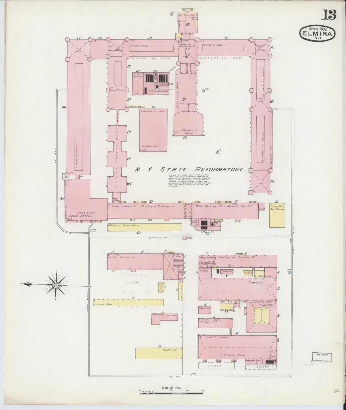 Sanborn Fire Insurance Map from Elmira, Chemung County, New York (1892), Sheet #0013 - Historic Sanborn Fire Insurance Map Print, vintage old map wall art, antique decor, genealogy gift, New York New York map