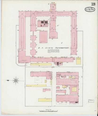Sanborn Fire Insurance Map from Elmira, Chemung County, New York (1892), Sheet #0013 - Historic Sanborn Fire Insurance Map Print, vintage old map wall art, antique decor, genealogy gift, New York New York map