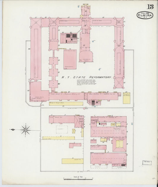 Sanborn Fire Insurance Map from Elmira, Chemung County, New York (1892), Sheet #0013 - Historic Sanborn Fire Insurance Map Print, vintage old map wall art, antique decor, genealogy gift, New York New York map