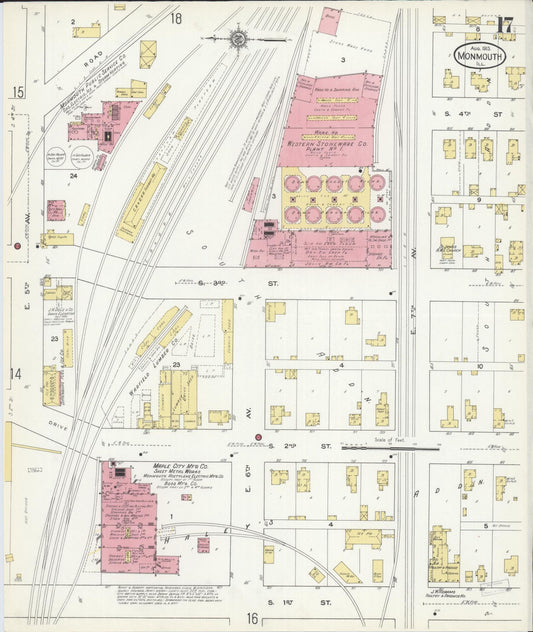 Sanborn Fire Insurance Map from Monmouth, Warren County, Illinois (1913), Sheet #0017 - Historic Sanborn Fire Insurance Map Print, vintage old map wall art, antique decor, genealogy gift, Illinois Illinois map