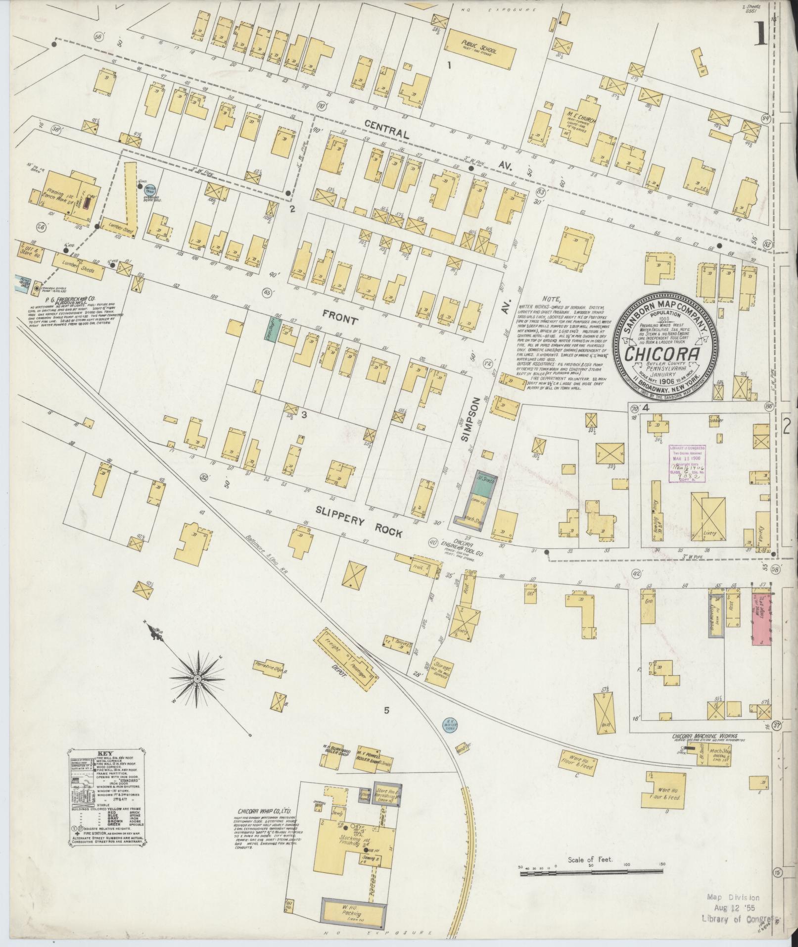Sanborn Fire Insurance Map from Chicora, Butler County, Pennsylvania (1906), Sheet #0001 - Historic Sanborn Fire Insurance Map Print, vintage old map wall art, antique decor, genealogy gift, Pennsylvania Pennsylvania map