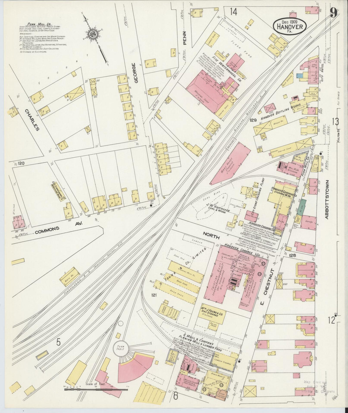 Sanborn Fire Insurance Map from Hanover, York County, Pennsylvania (1909), Sheet #0009 - Historic Sanborn Fire Insurance Map Print, vintage old map wall art, antique decor, genealogy gift, Pennsylvania Pennsylvania map