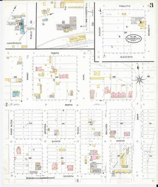 Sanborn Fire Insurance Map from Silver City, Grant County, New Mexico (1908), Sheet #0003 - Historic Sanborn Fire Insurance Map Print, vintage old map wall art, antique decor, genealogy gift, New Mexico New Mexico map