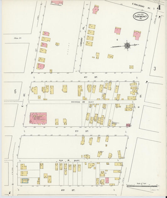Sanborn Fire Insurance Map from Oakmont, Allegheny County, Pennsylvania (1911), Sheet #0004 - Historic Sanborn Fire Insurance Map Print, vintage old map wall art, antique decor, genealogy gift, Pennsylvania Pennsylvania map