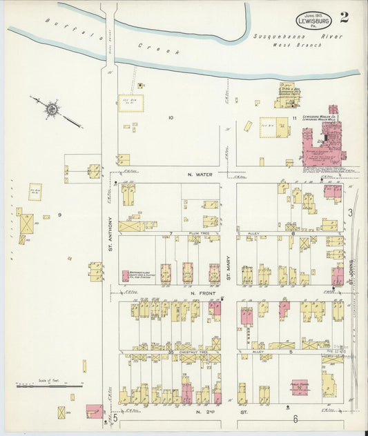 Sanborn Fire Insurance Map from Lewisburg, Union County, Pennsylvania (1913), Sheet #0002 - Historic Sanborn Fire Insurance Map Print, vintage old map wall art, antique decor, genealogy gift, Pennsylvania Pennsylvania map
