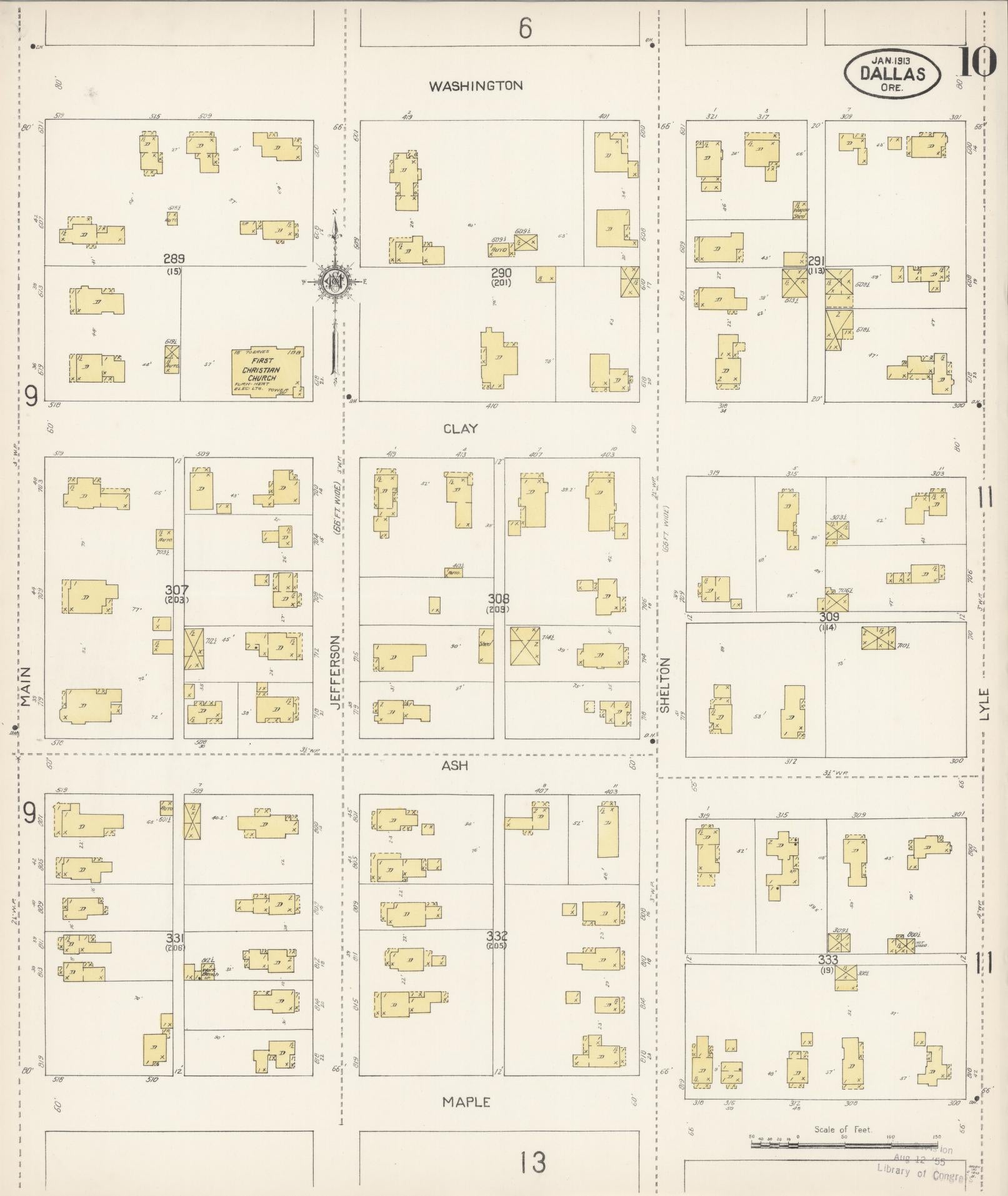 Sanborn Fire Insurance Map from Dallas, Polk County, Oregon (1913), Sheet #0010 - Complete Map Set gallery image, historic Sanborn map, vintage wall art, Oregon Oregon