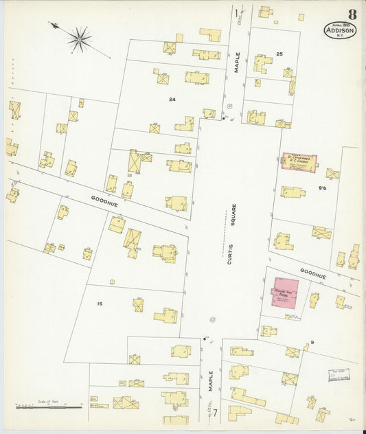 Sanborn Fire Insurance Map from Addison, Steuben County, New York (1909), Sheet #0008 - Historic Sanborn Fire Insurance Map Print, vintage old map wall art, antique decor, genealogy gift, New York New York map