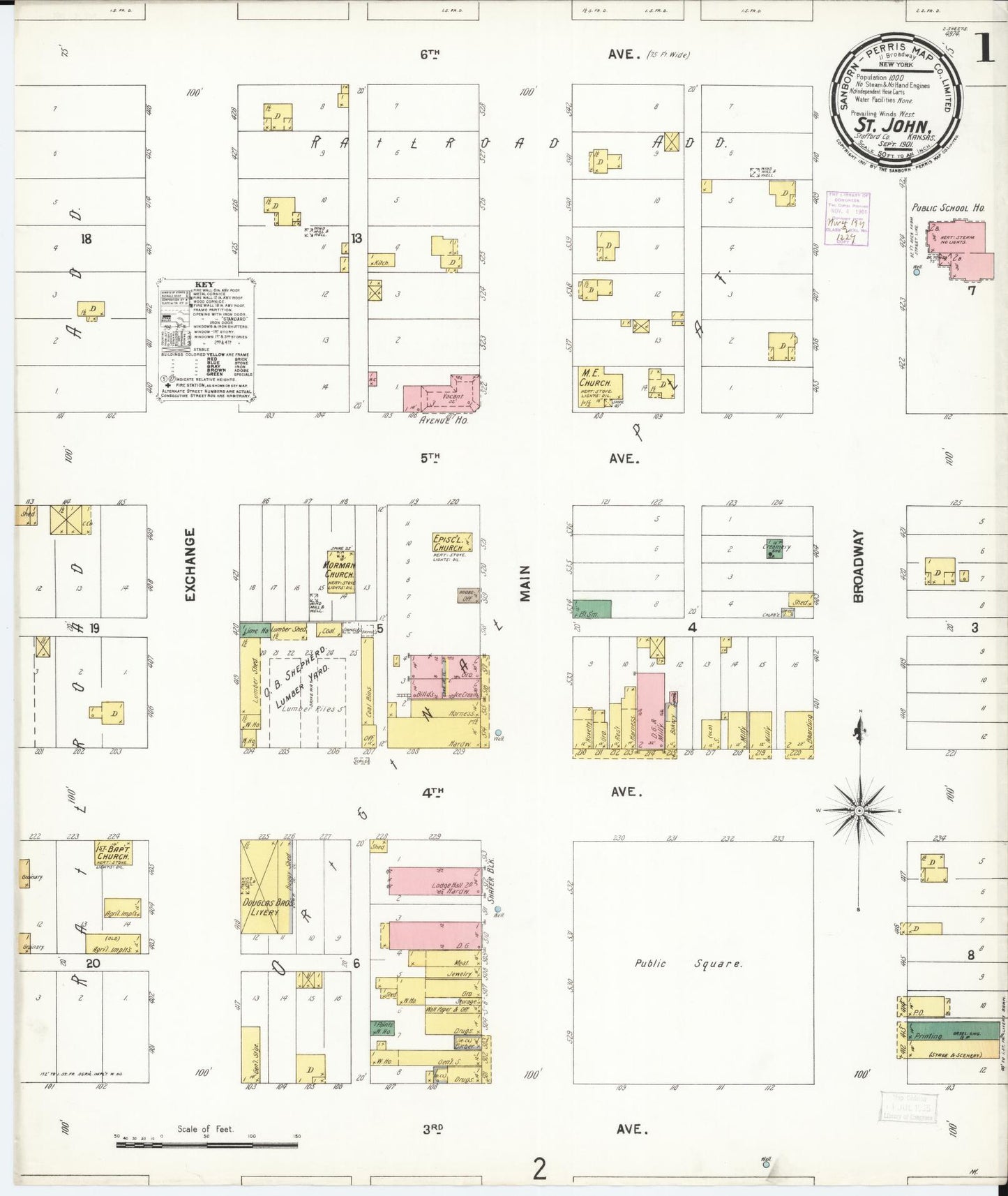 Sanborn Fire Insurance Map from Saint John, Stafford County, Kansas (1901), Sheet #0001 - Historic Sanborn Fire Insurance Map Print, vintage old map wall art, antique decor, genealogy gift, Kansas Kansas map