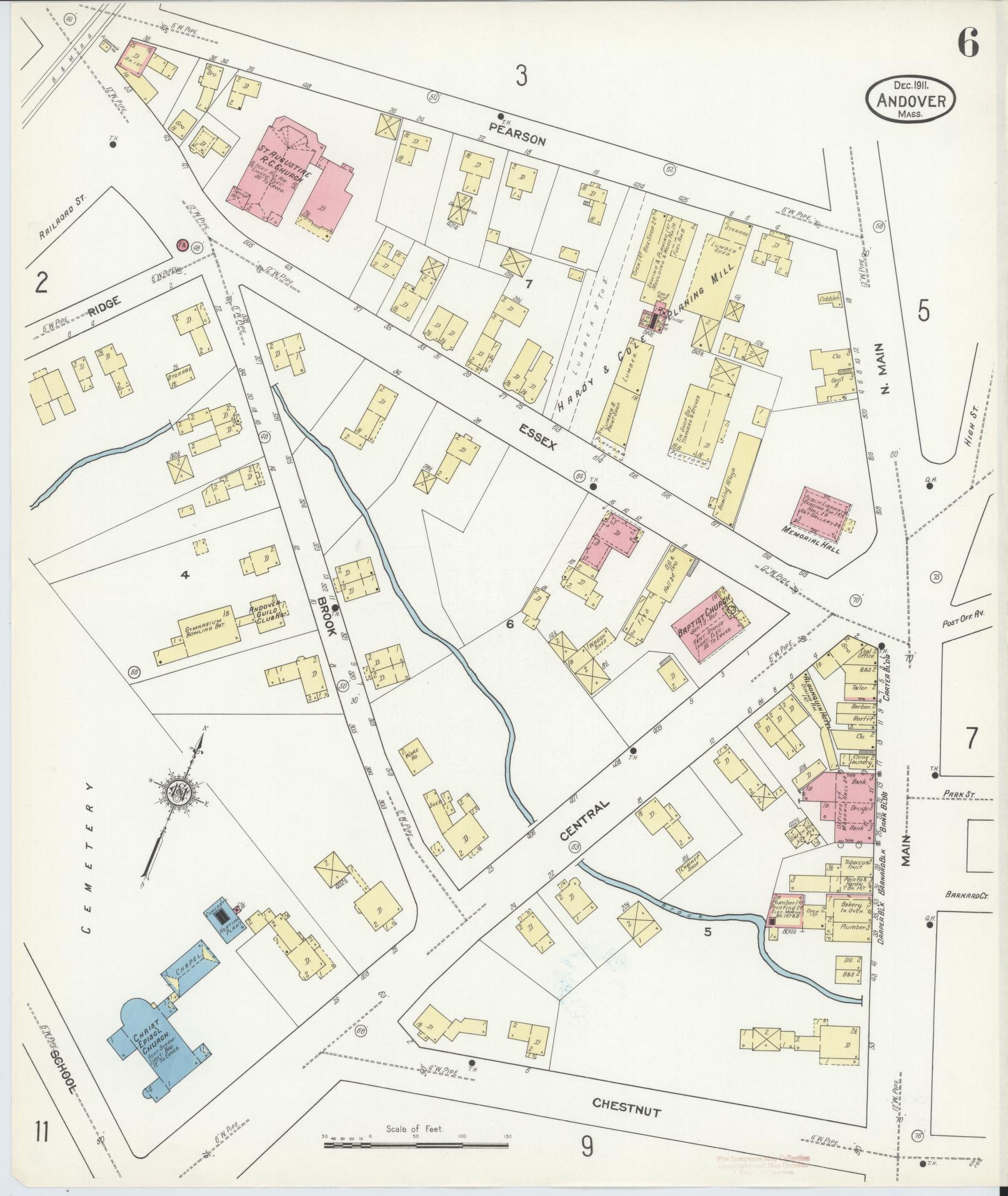Sanborn Fire Insurance Map from Andover, Essex County, Massachusetts (1911), Sheet #0006 - Historic Sanborn Fire Insurance Map Print, vintage old map wall art, antique decor, genealogy gift, Massachusetts Massachusetts map