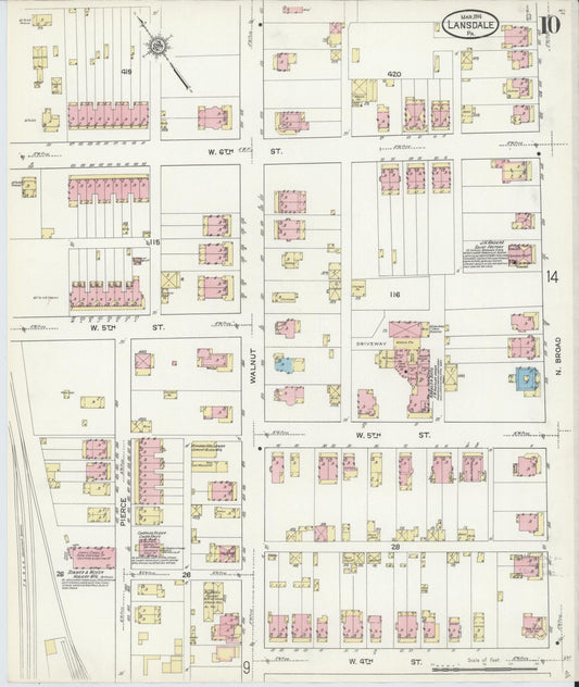 Sanborn Fire Insurance Map from Lansdale, Montgomery County, Pennsylvania (1914), Sheet #0010 - Historic Sanborn Fire Insurance Map Print, vintage old map wall art, antique decor, genealogy gift, Pennsylvania Pennsylvania map