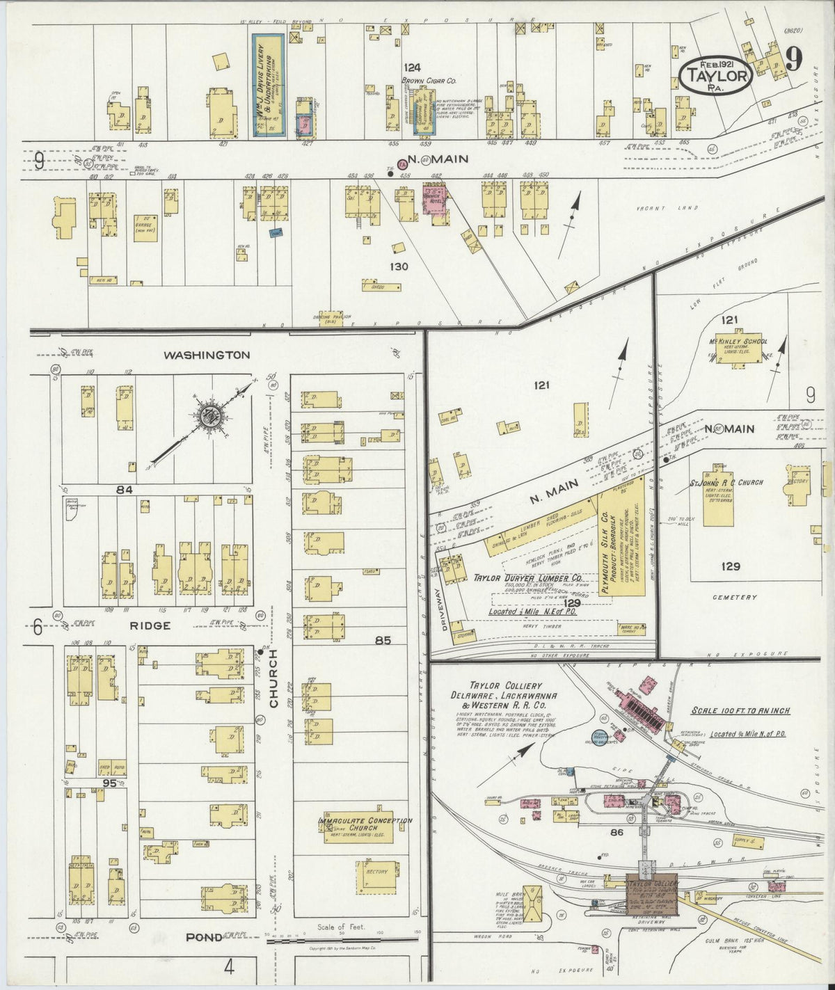 Sanborn Fire Insurance Map from Taylor, Lackawanna County, Pennsylvania (1921), Sheet #0009 - Historic Sanborn Fire Insurance Map Print, vintage old map wall art, antique decor, genealogy gift, Pennsylvania Pennsylvania map