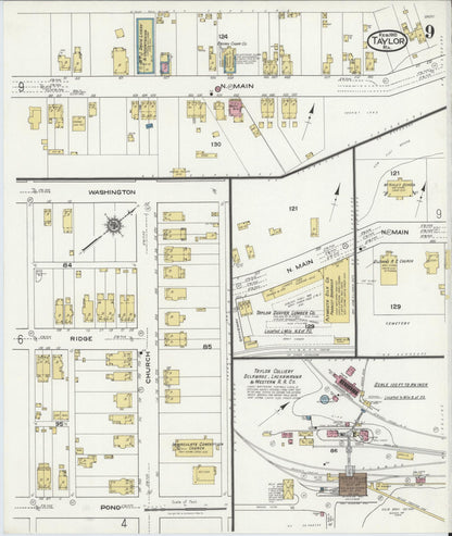 Sanborn Fire Insurance Map from Taylor, Lackawanna County, Pennsylvania (1921), Sheet #0009 - Historic Sanborn Fire Insurance Map Print, vintage old map wall art, antique decor, genealogy gift, Pennsylvania Pennsylvania map