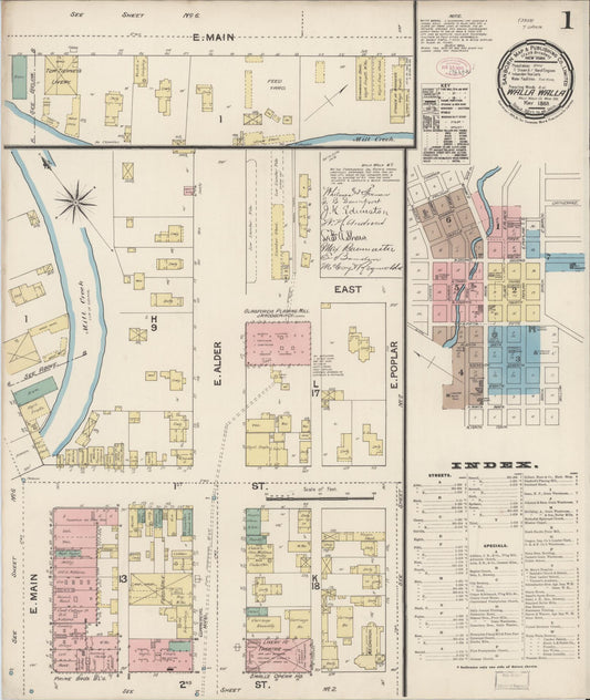 Sanborn Fire Insurance Map from Walla Walla, Walla Walla County, Washington (1889), Sheet #0001 - Complete Map Set gallery image, historic Sanborn map, vintage wall art, Washington Washington