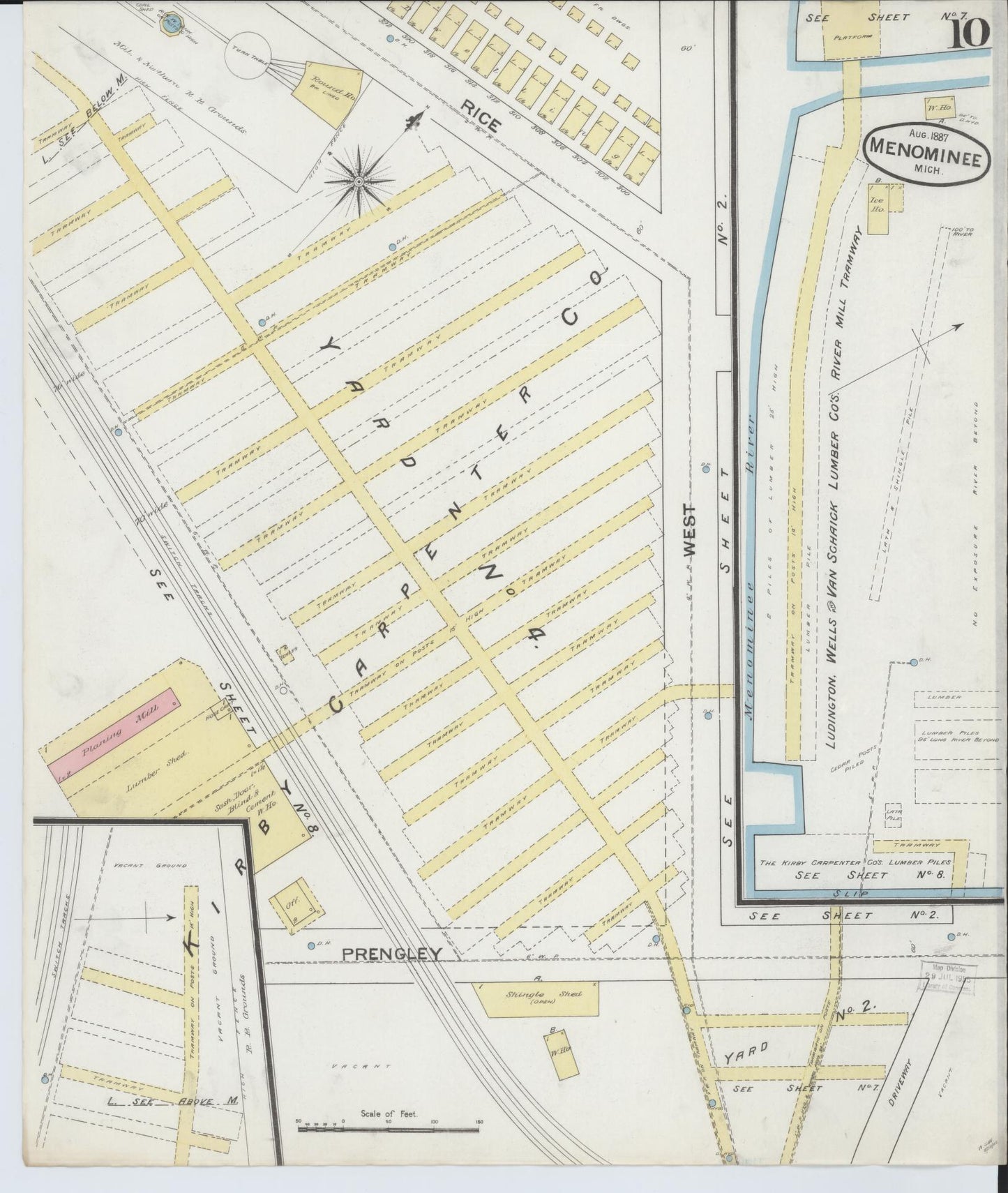 Sanborn Fire Insurance Map from Menominee, Menominee County, Michigan (1887), Sheet #0010 - Historic Sanborn Fire Insurance Map Print, vintage old map wall art, antique decor, genealogy gift, Michigan Michigan map