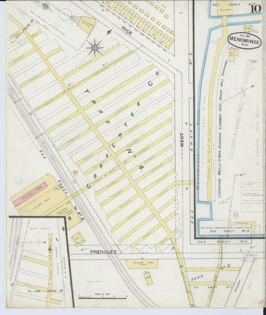 Sanborn Fire Insurance Map from Menominee, Menominee County, Michigan (1887), Sheet #0010 - Historic Sanborn Fire Insurance Map Print, vintage old map wall art, antique decor, genealogy gift, Michigan Michigan map