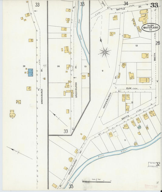 Sanborn Fire Insurance Map from White Plains, Westchester County, New York (1905), Sheet #0033 - Historic Sanborn Fire Insurance Map Print, vintage old map wall art, antique decor, genealogy gift, New York New York map