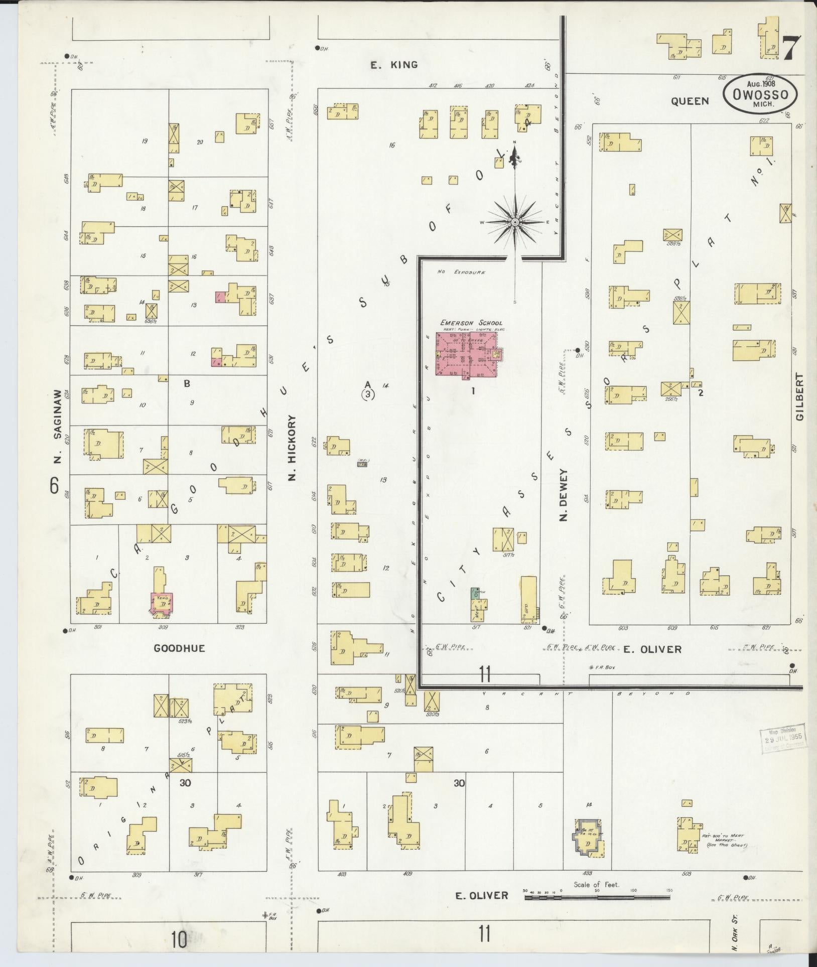 Sanborn Fire Insurance Map from Owosso, Shiawassee County, Michigan (1908), Sheet #0007 - Historic Sanborn Fire Insurance Map Print, vintage old map wall art, antique decor, genealogy gift, Michigan Michigan map