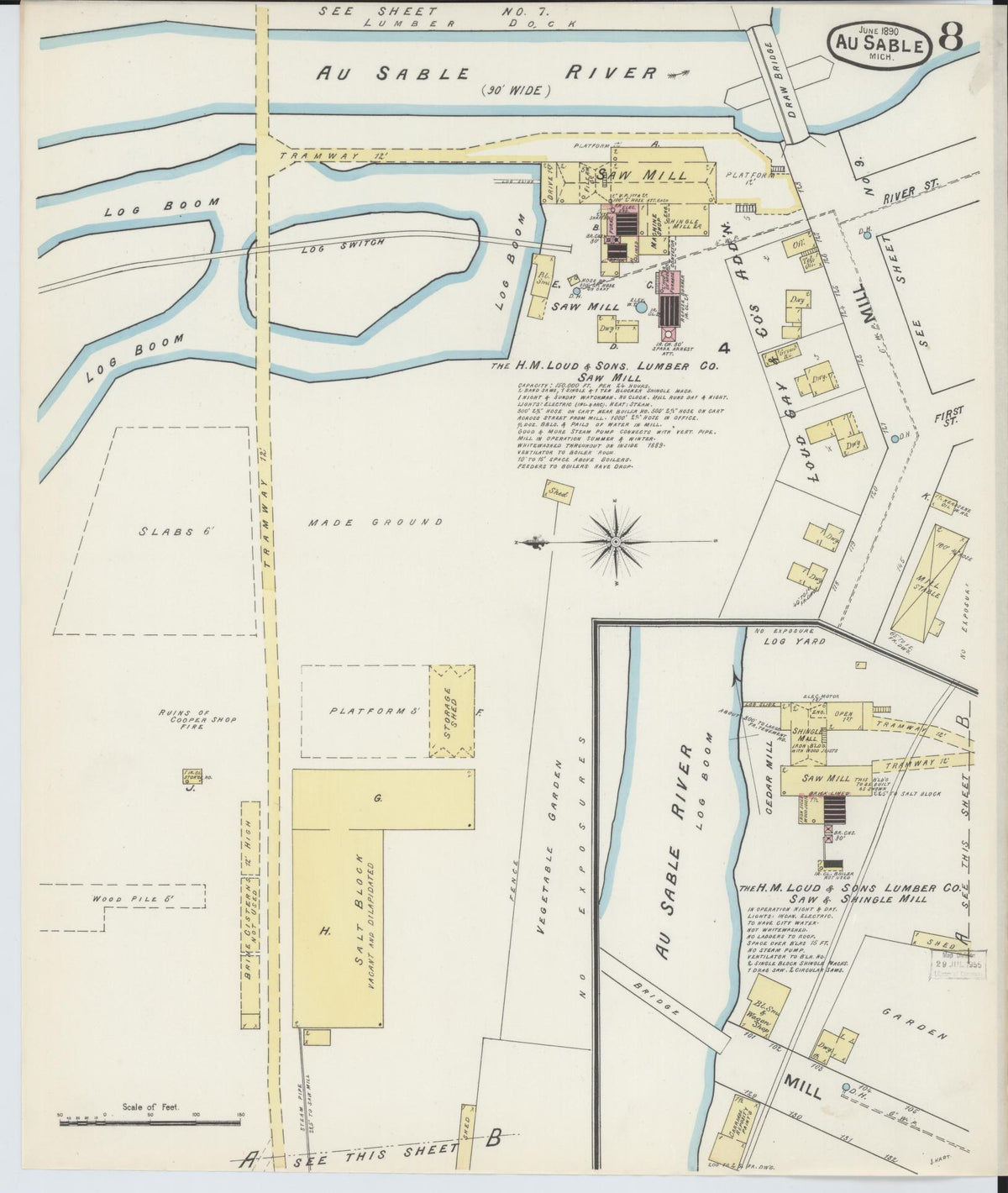 Sanborn Fire Insurance Map from Oscoda, Iosco County, Michigan (1890), Sheet #0008 - Historic Sanborn Fire Insurance Map Print, vintage old map wall art, antique decor, genealogy gift, Michigan Michigan map