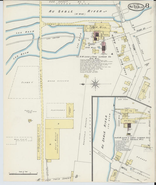 Sanborn Fire Insurance Map from Oscoda, Iosco County, Michigan (1890), Sheet #0008 - Historic Sanborn Fire Insurance Map Print, vintage old map wall art, antique decor, genealogy gift, Michigan Michigan map