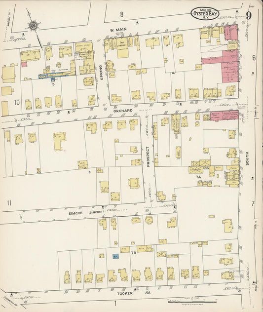 Sanborn Fire Insurance Map from Oyster Bay, Nassau County, New York (1922), Sheet #0009 - Historic Sanborn Fire Insurance Map Print, vintage old map wall art, antique decor, genealogy gift, New York New York map