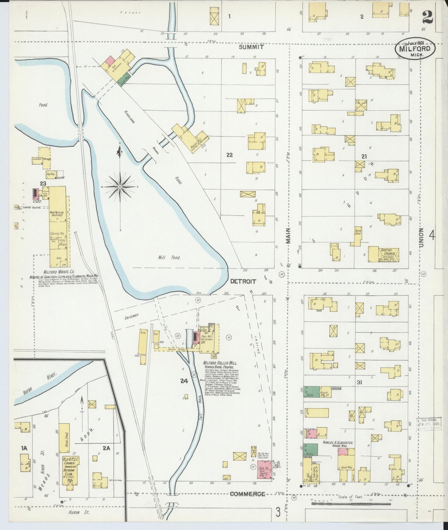 Sanborn Fire Insurance Map from Milford, Oakland County, Michigan (1901), Sheet #0002 - Complete Map Set gallery image, historic Sanborn map, vintage wall art, Michigan Michigan