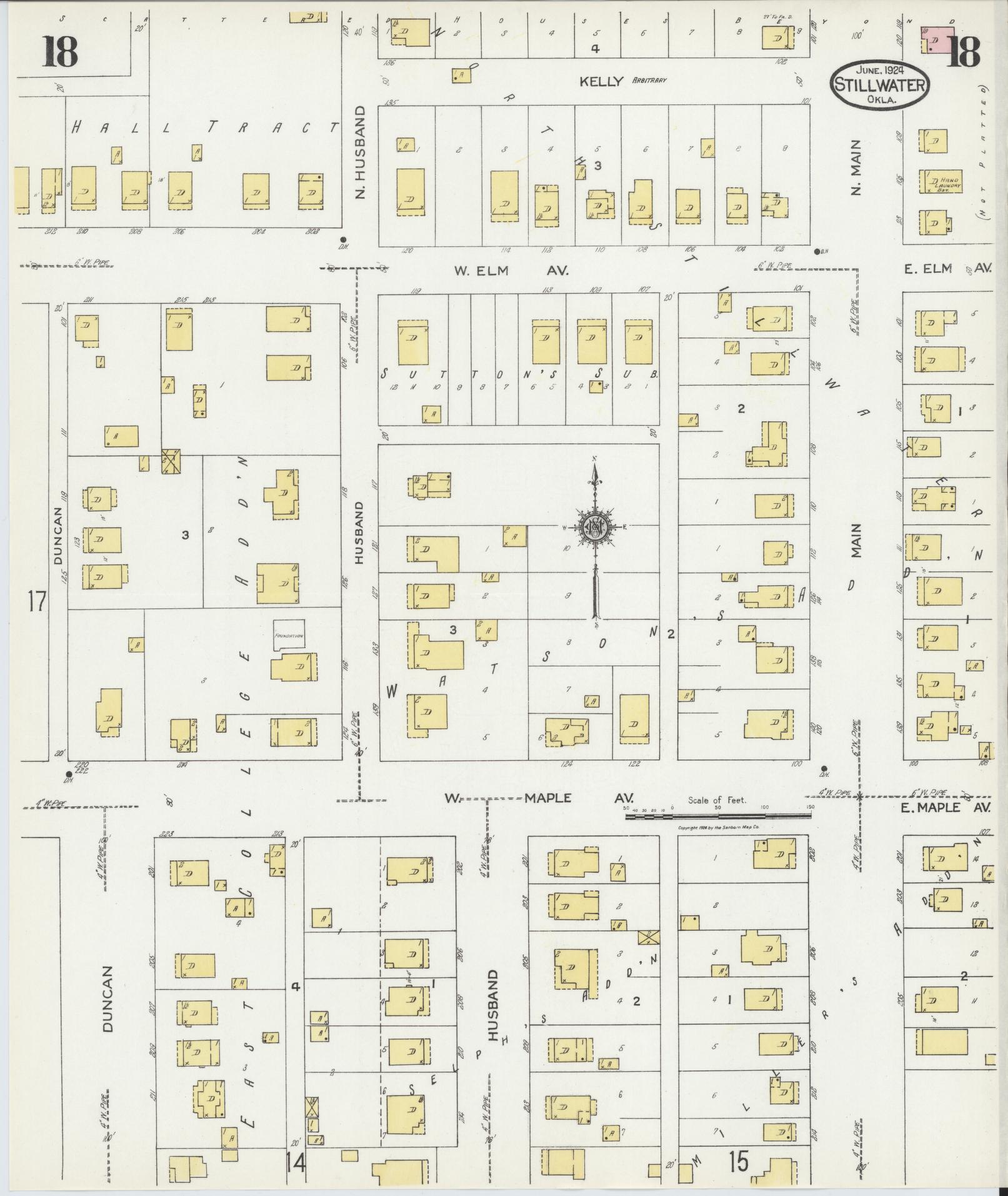 Sanborn Fire Insurance Map from Stillwater, Payne County, Oklahoma (1924), Sheet #0018 - Complete Map Set gallery image, historic Sanborn map, vintage wall art, Oklahoma Oklahoma