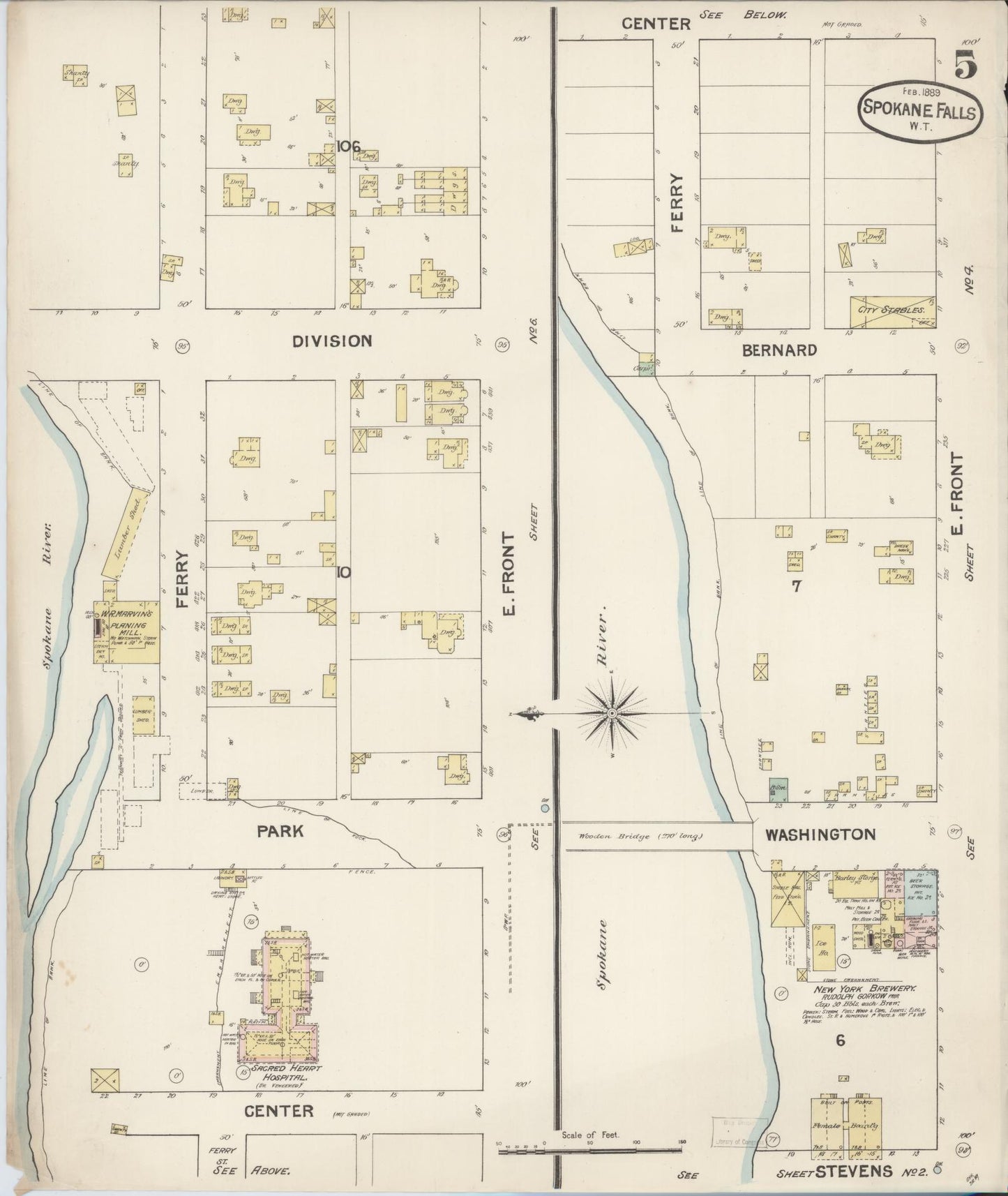 Sanborn Fire Insurance Map from Spokane, Spokane County, Washington (1889), Sheet #0005 - Complete Map Set gallery image, historic Sanborn map, vintage wall art, Washington Washington