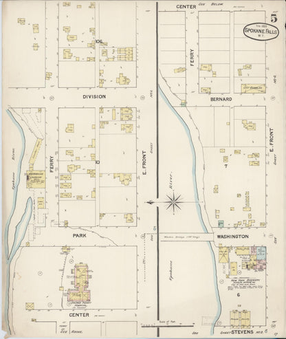 Sanborn Fire Insurance Map from Spokane, Spokane County, Washington (1889), Sheet #0005 - Complete Map Set gallery image, historic Sanborn map, vintage wall art, Washington Washington