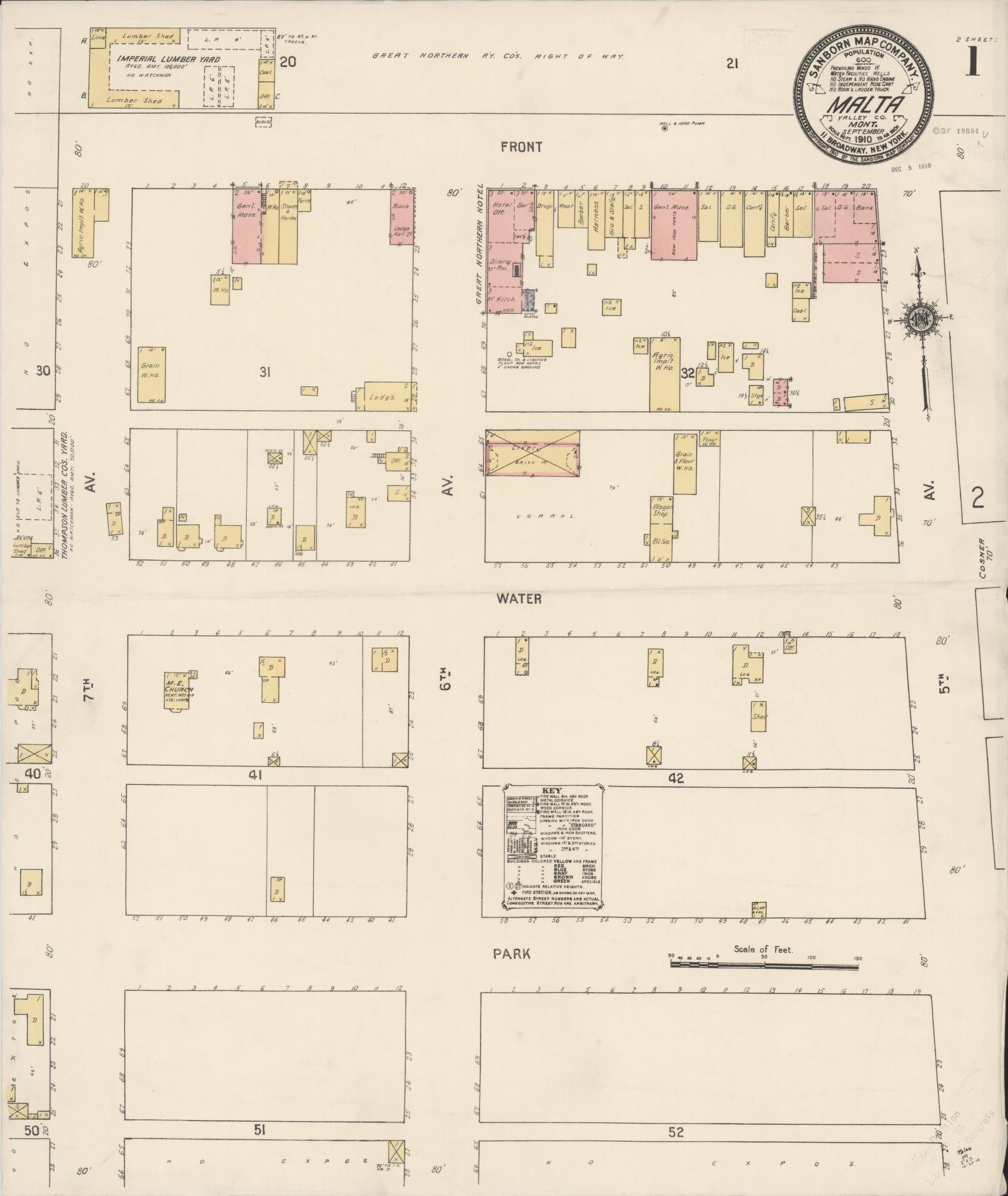 Sanborn Fire Insurance Map from Malta, Phillip County, Montana (1910), Sheet #0001 - Historic Sanborn Fire Insurance Map Print, vintage old map wall art, antique decor, genealogy gift, Montana Montana map