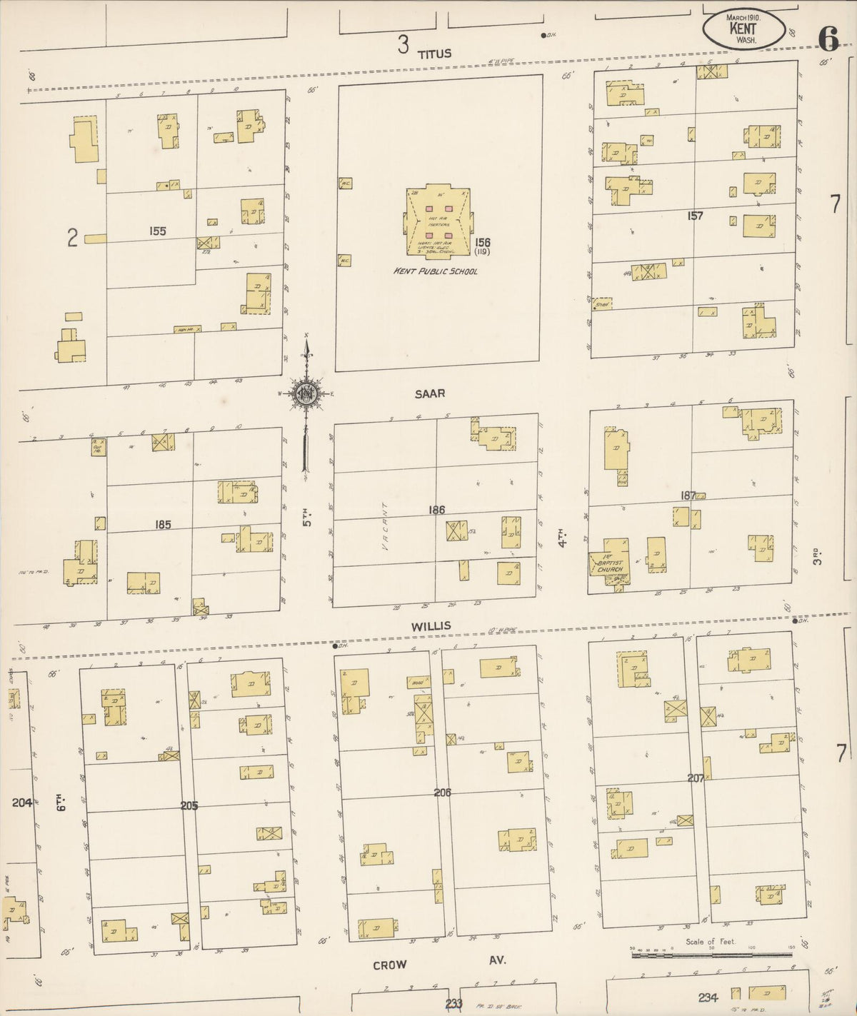 Sanborn Fire Insurance Map from Kent, King County, Washington (1910), Sheet #0006 - Historic Sanborn Fire Insurance Map Print, vintage old map wall art, antique decor, genealogy gift, Washington Washington map