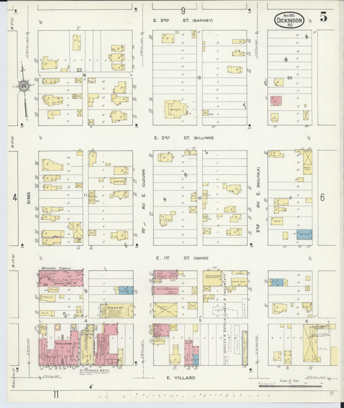 Sanborn Fire Insurance Map from Dickinson, Stark County, North Dakota (1913), Sheet #0005 - Complete Map Set gallery image, historic Sanborn map, vintage wall art, North Dakota North Dakota