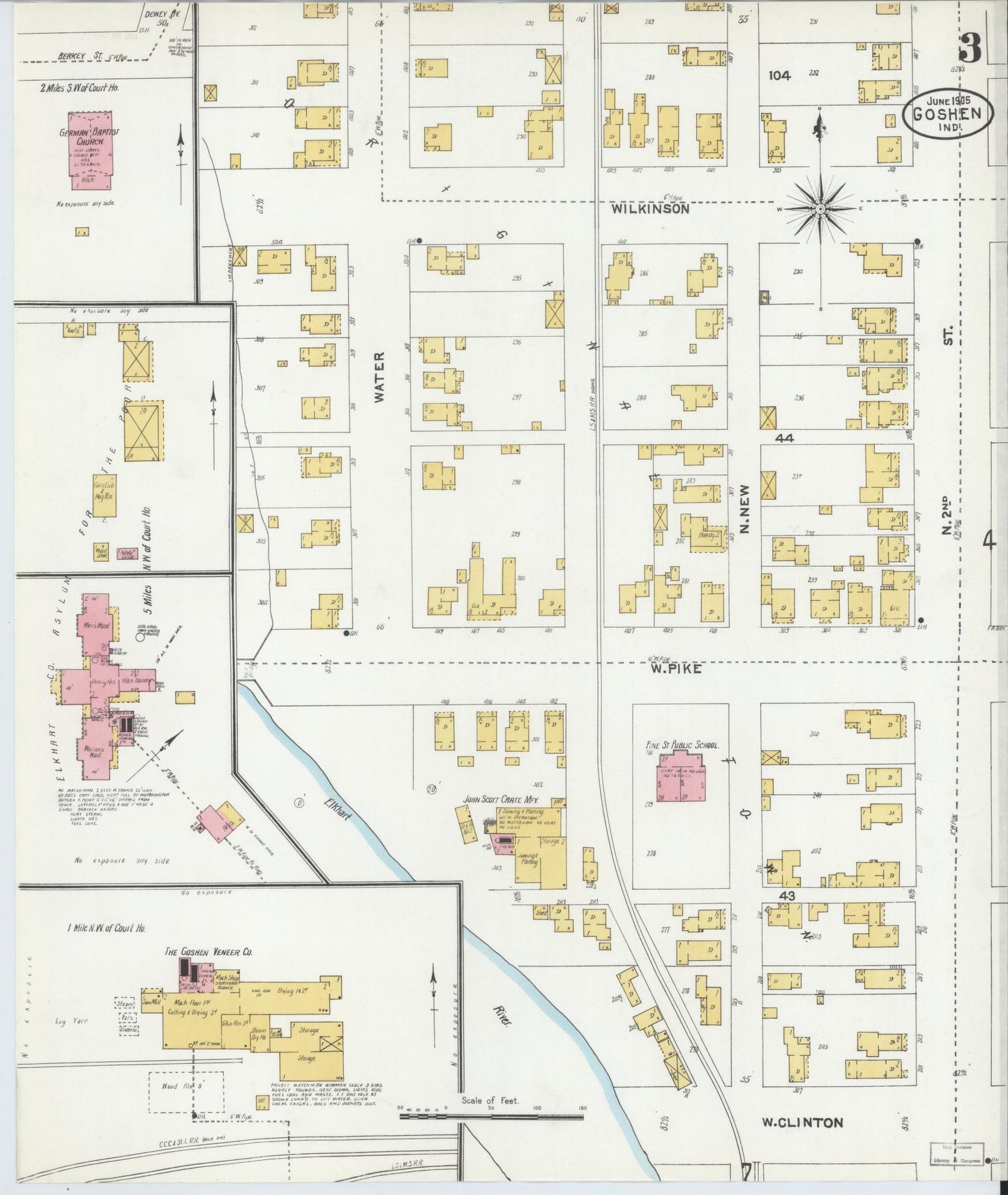 Sanborn Fire Insurance Map from Goshen, Elkhart County, Indiana (1905), Sheet #0003 - Historic Sanborn Fire Insurance Map Print, vintage old map wall art, antique decor, genealogy gift, Indiana Indiana map