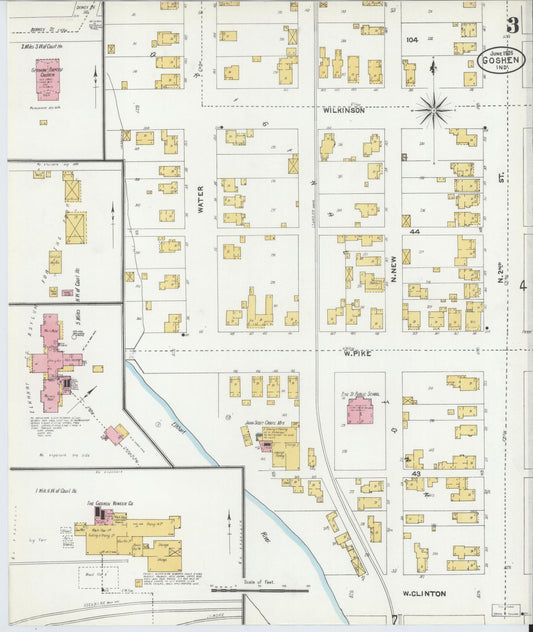 Sanborn Fire Insurance Map from Goshen, Elkhart County, Indiana (1905), Sheet #0003 - Historic Sanborn Fire Insurance Map Print, vintage old map wall art, antique decor, genealogy gift, Indiana Indiana map