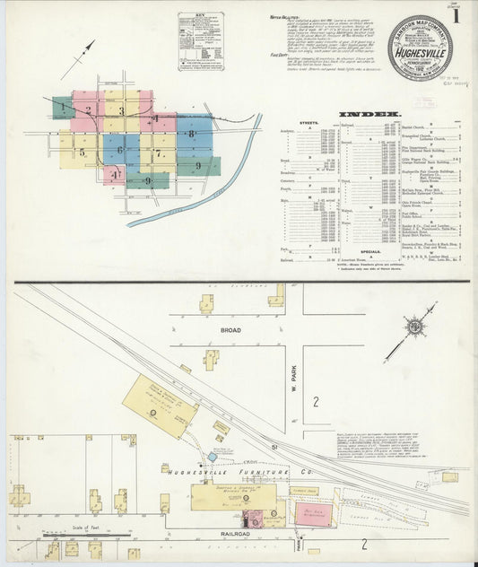 Sanborn Fire Insurance Map from Hughesville, Lycoming County, Pennsylvania (1912), Sheet #0001 - Historic Sanborn Fire Insurance Map Print, vintage old map wall art, antique decor, genealogy gift, Pennsylvania Pennsylvania map