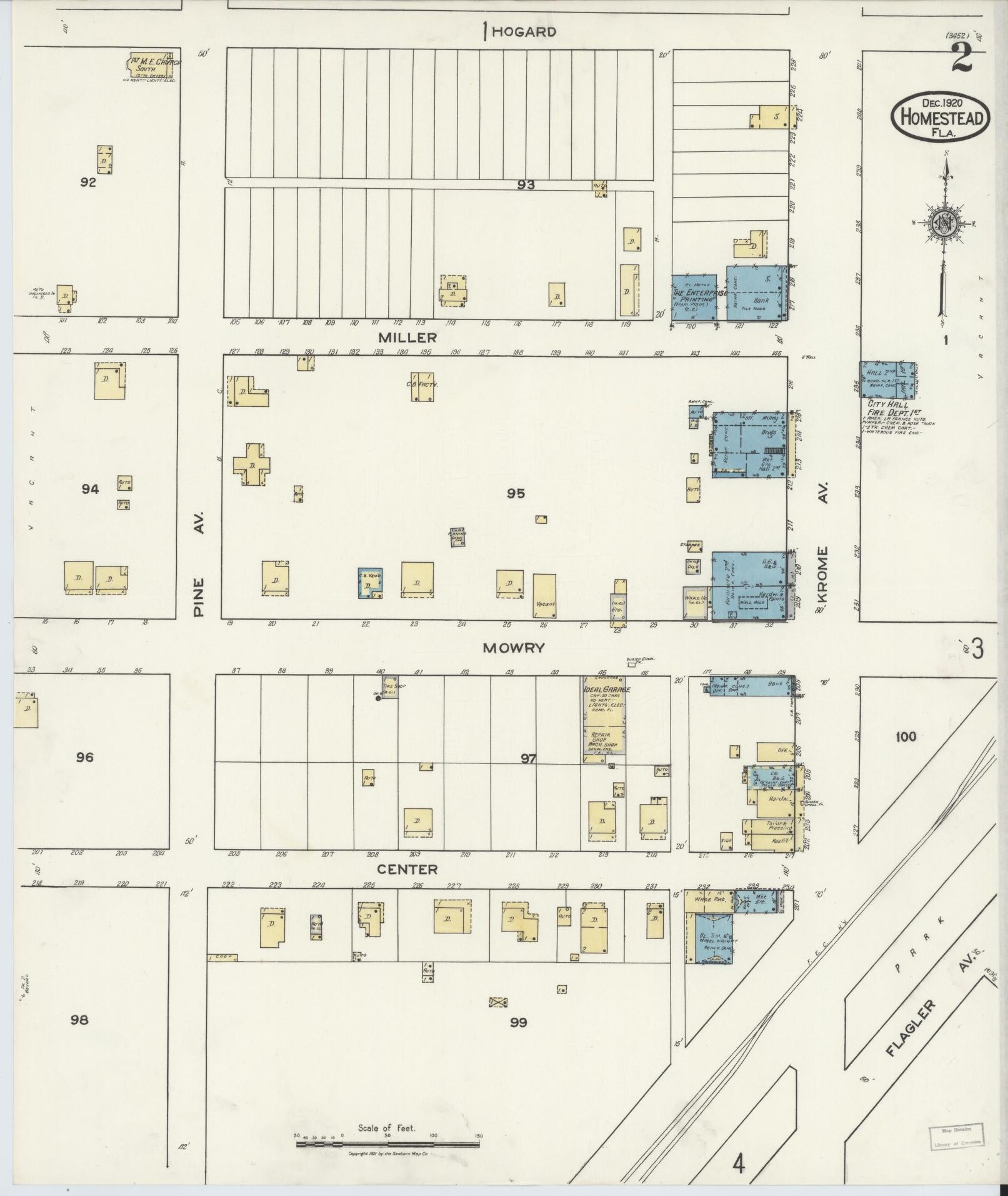 Sanborn Fire Insurance Map from Holmestead, Dade County, Florida (1920), Sheet #0002 - Complete Map Set gallery image, historic Sanborn map, vintage wall art, Florida Florida