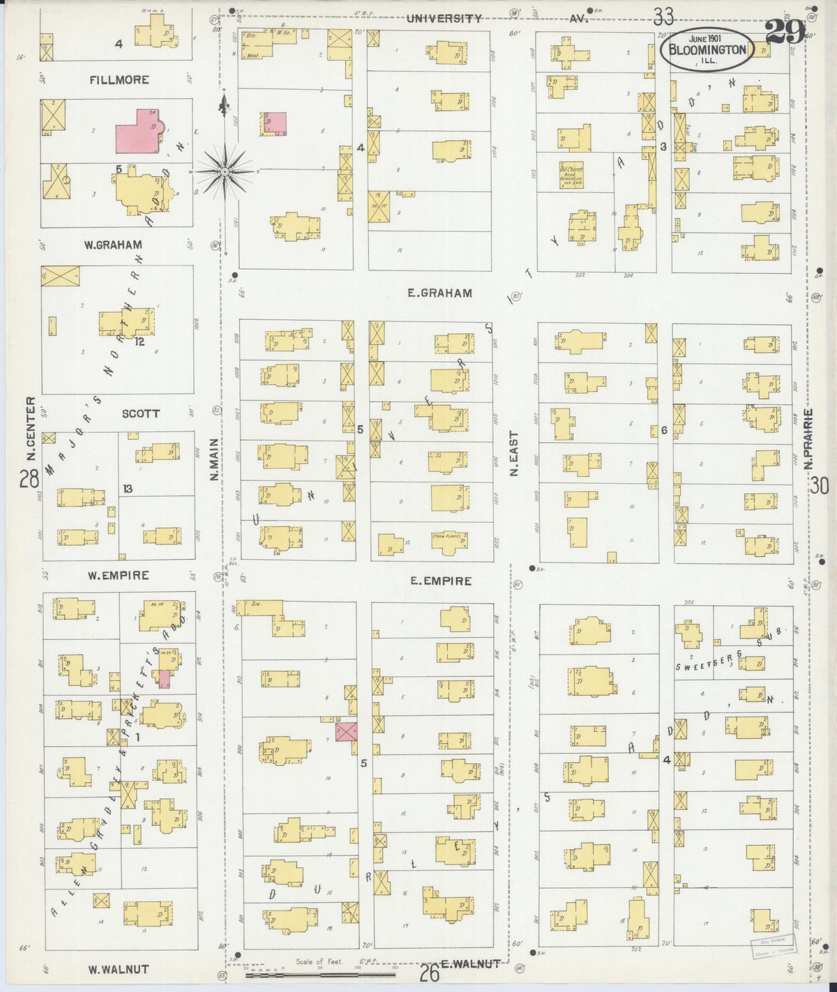 Sanborn Fire Insurance Map from Bloomington, McLean County, Illinois (1901), Sheet #0029 - Historic Sanborn Fire Insurance Map Print, vintage old map wall art, antique decor, genealogy gift, Illinois Illinois map