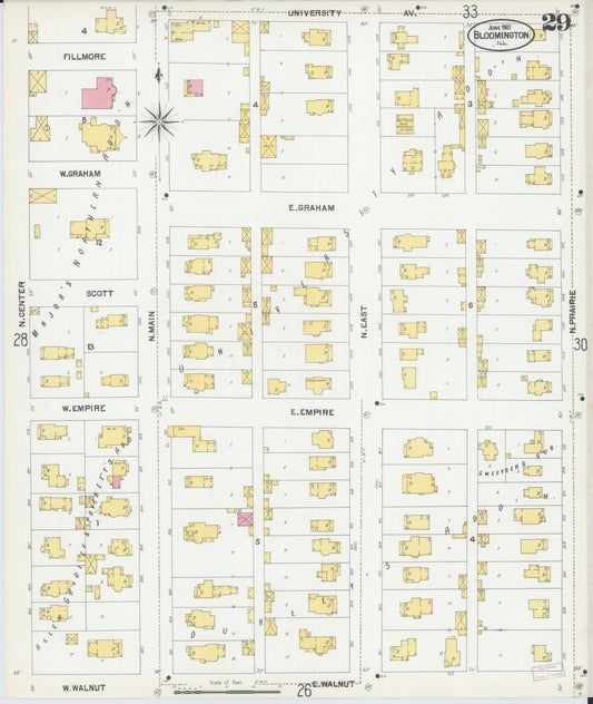 Sanborn Fire Insurance Map from Bloomington, McLean County, Illinois (1901), Sheet #0029 - Historic Sanborn Fire Insurance Map Print, vintage old map wall art, antique decor, genealogy gift, Illinois Illinois map