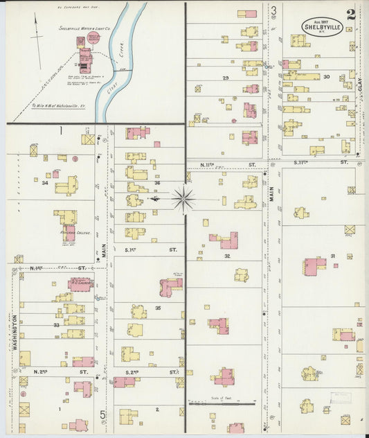 Sanborn Fire Insurance Map from Shelbyville, Shelby County, Kentucky (1897), Sheet #0002 - Historic Sanborn Fire Insurance Map Print, vintage old map wall art, antique decor, genealogy gift, Kentucky Kentucky map