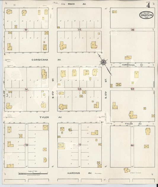 Sanborn Fire Insurance Map from Dawson, Navarro County, Texas (1943), Sheet #0004 - Historic Sanborn Fire Insurance Map Print, vintage old map wall art, antique decor, genealogy gift, Texas Texas map