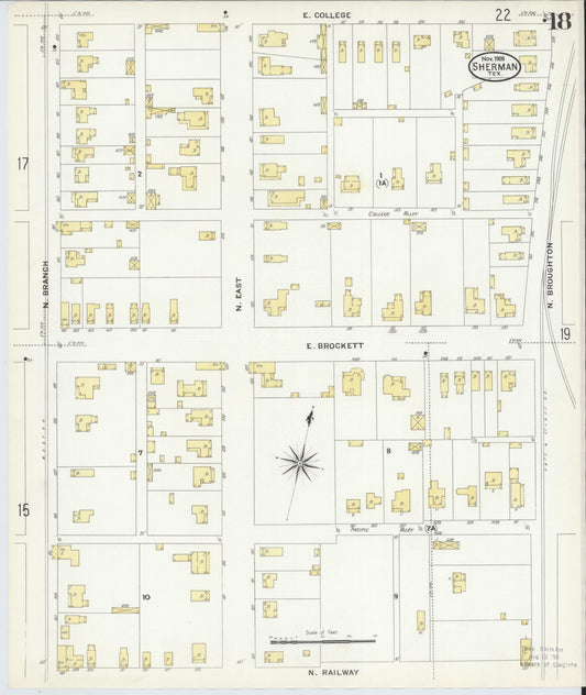 Sanborn Fire Insurance Map from Sherman, Grayson County, Texas (1908), Sheet #0018 - Historic Sanborn Fire Insurance Map Print, vintage old map wall art, antique decor, genealogy gift, Texas Texas map
