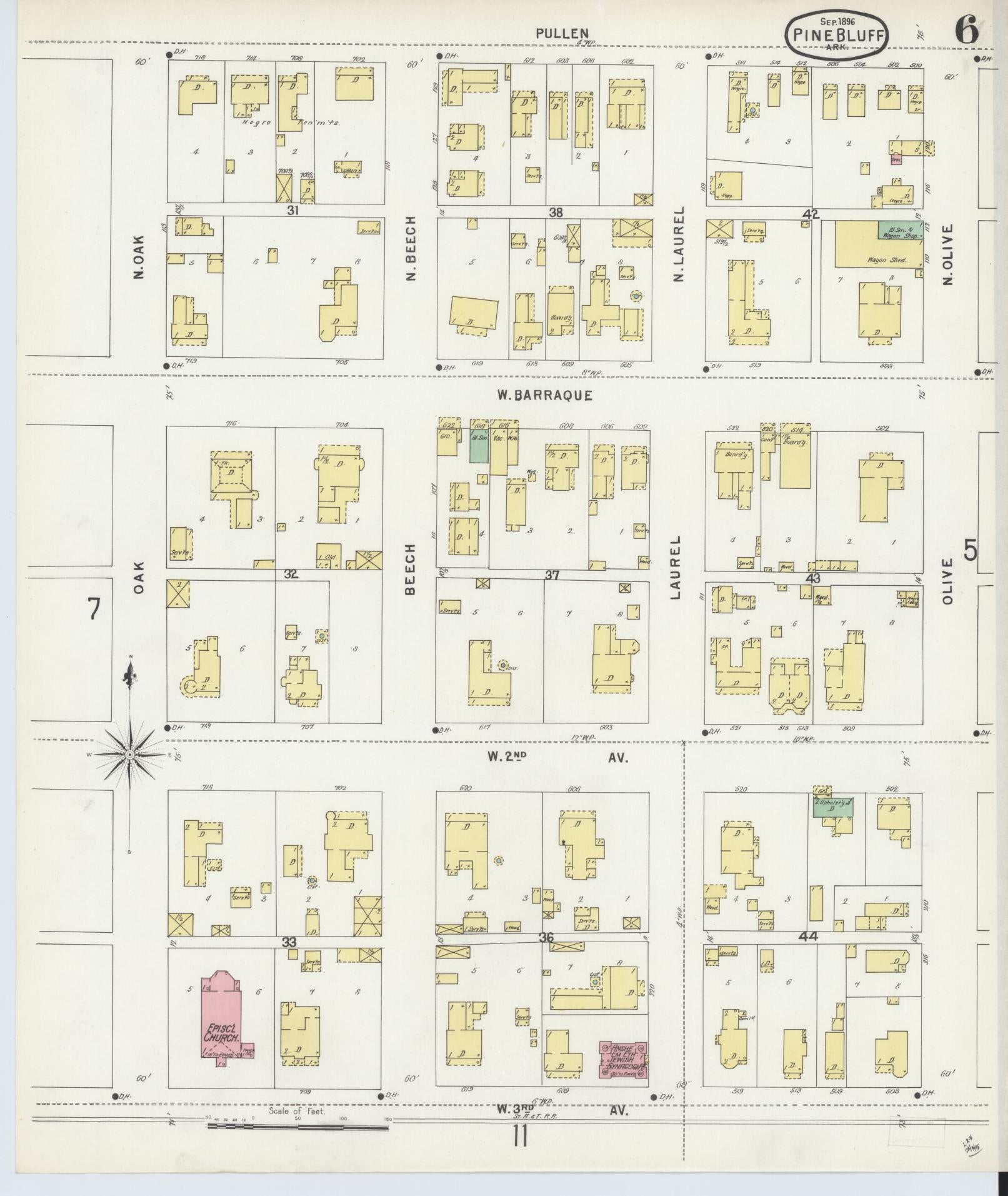 Sanborn Fire Insurance Map from Pine Bluff, Jefferson County, Arkansas (1896), Sheet #0006 - Complete Map Set gallery image, historic Sanborn map, vintage wall art, Arkansas Arkansas