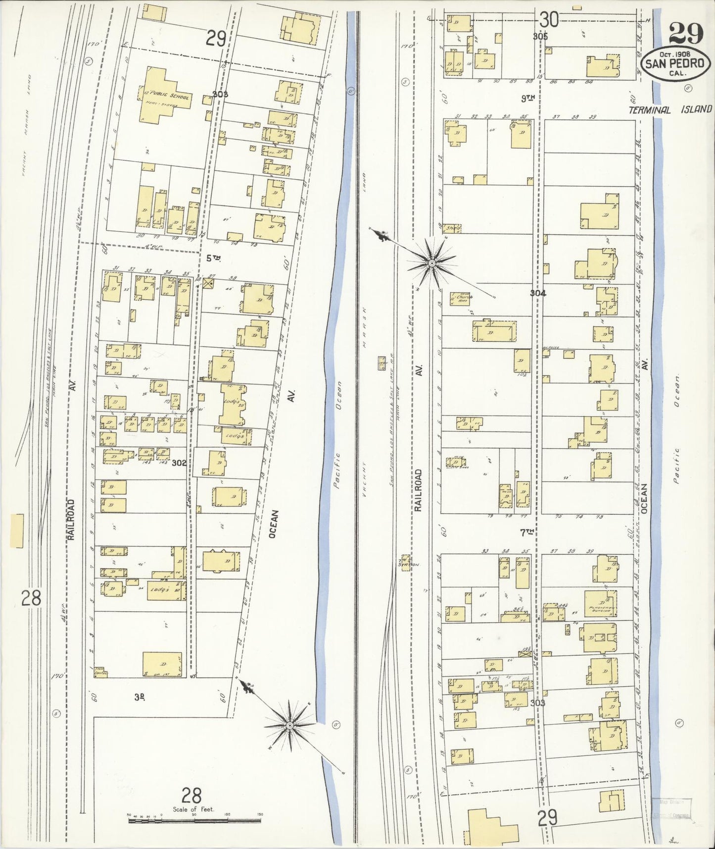 Sanborn Fire Insurance Map from San Pedro, Los Angeles County, California (1908), Sheet #0029 - Complete Map Set gallery image, historic Sanborn map, vintage wall art, California California