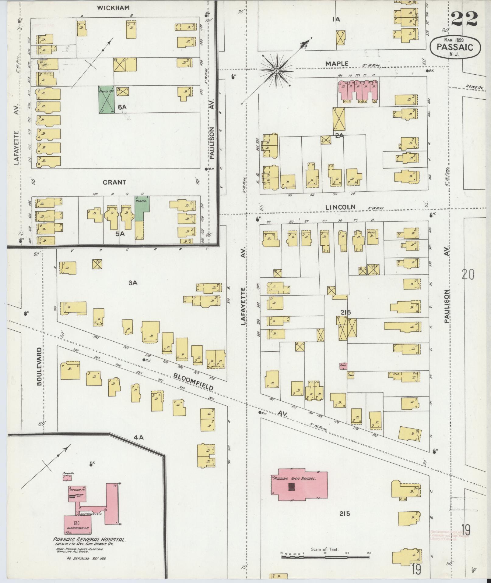 Sanborn Fire Insurance Map from Passaic, Passaic County, New Jersey (1899), Sheet #0022 - Complete Map Set gallery image, historic Sanborn map, vintage wall art, New Jersey New Jersey