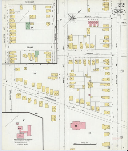 Sanborn Fire Insurance Map from Passaic, Passaic County, New Jersey (1899), Sheet #0022 - Complete Map Set gallery image, historic Sanborn map, vintage wall art, New Jersey New Jersey