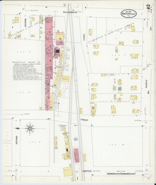 Sanborn Fire Insurance Map from Naperville, Du Page County, Illinois (1909), Sheet #0002 - Historic Sanborn Fire Insurance Map Print, vintage old map wall art, antique decor, genealogy gift, Illinois Illinois map