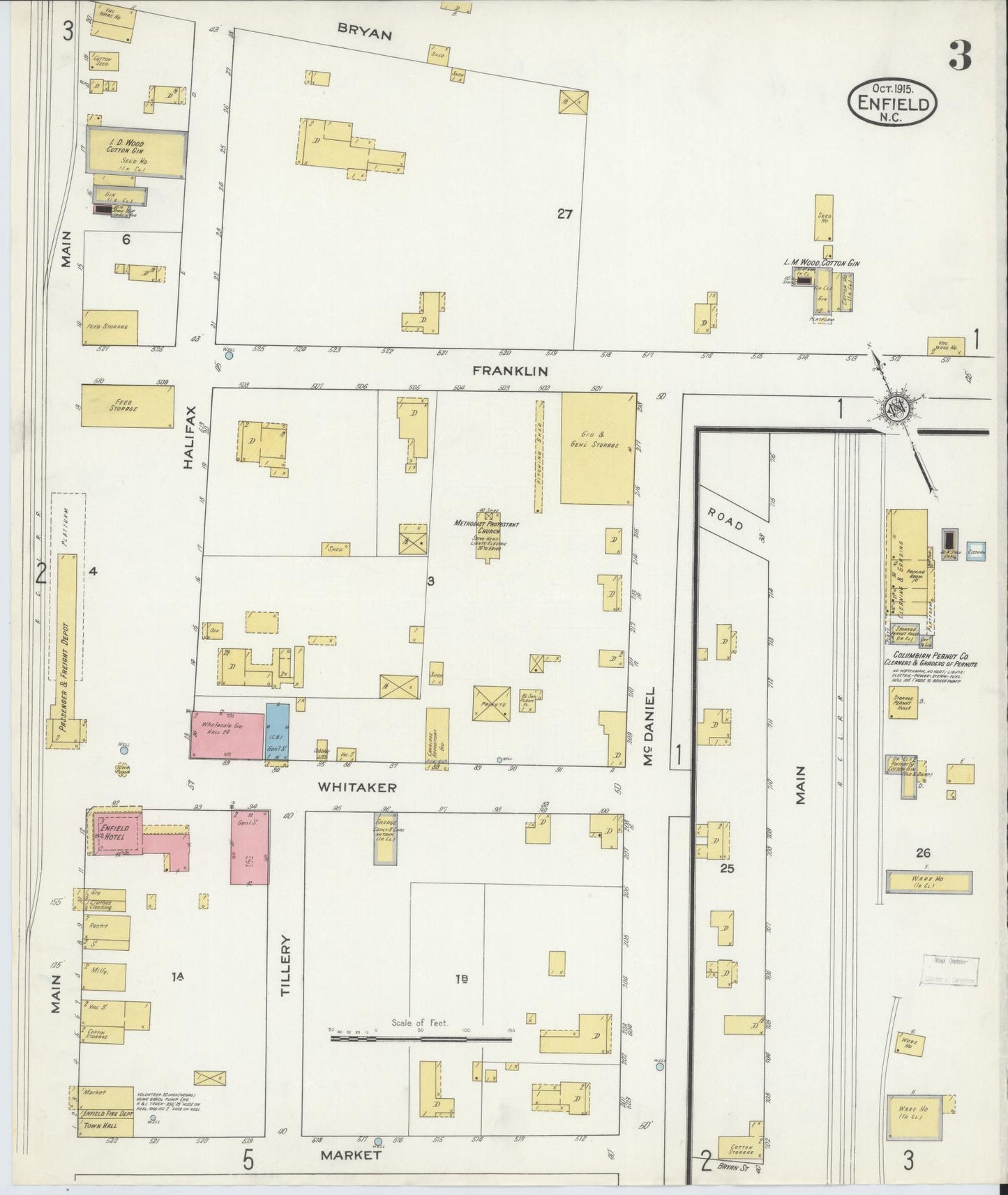 Sanborn Fire Insurance Map from Enfield, Halifax County, North Carolina (1915), Sheet #0003 - Complete Map Set gallery image, historic Sanborn map, vintage wall art, North Carolina North Carolina