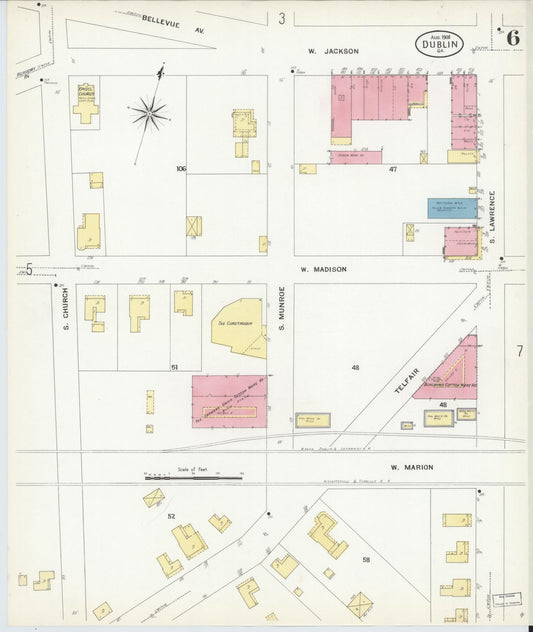 Sanborn Fire Insurance Map from Dublin, Laurens County, Georgia (1908), Sheet #0006 - Historic Sanborn Fire Insurance Map Print, vintage old map wall art, antique decor, genealogy gift, Georgia Georgia map